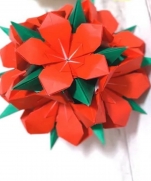 How Make Poinsettia Kusudama with  Origami. Christmas Paper Crafts
